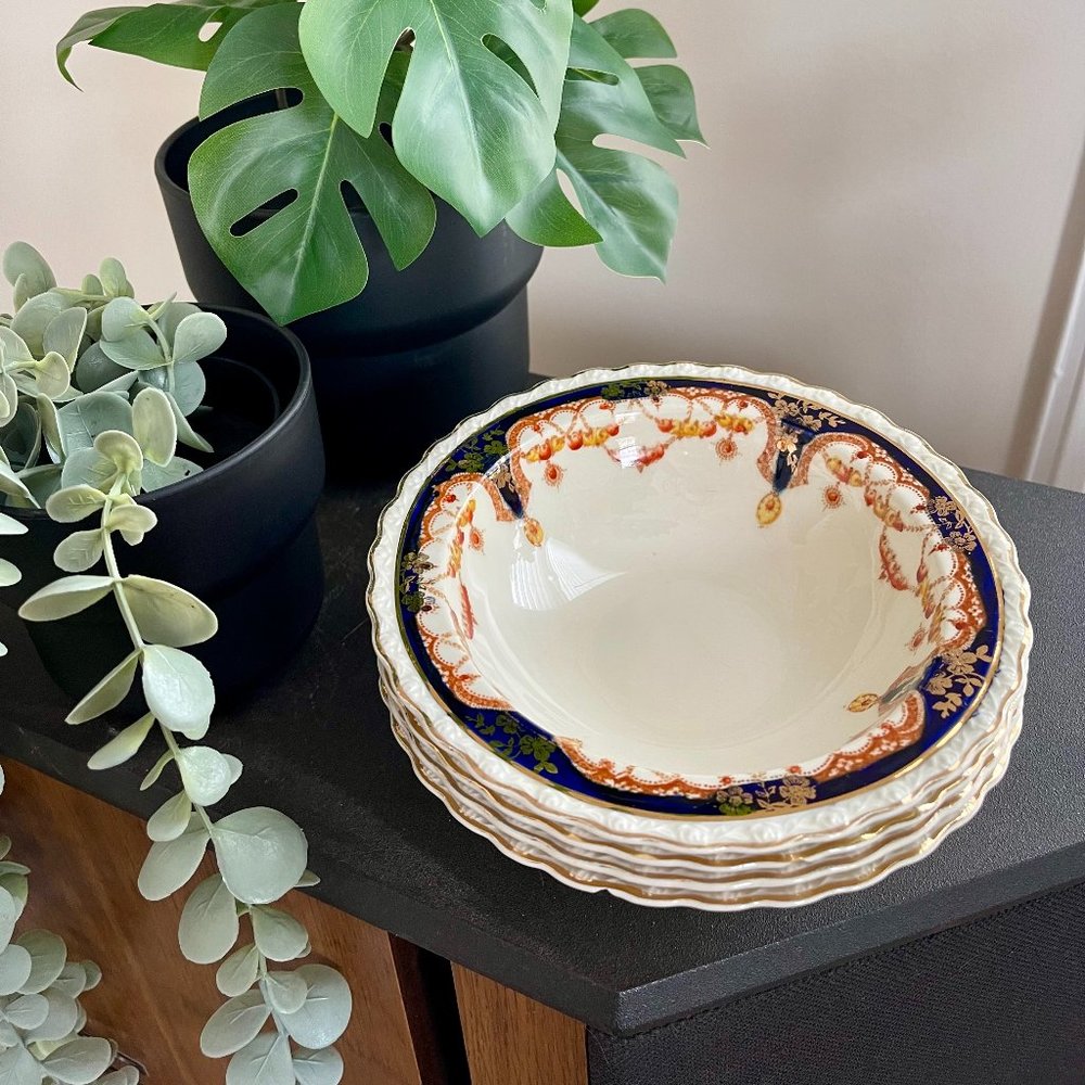 Near-Antique Set of 4 Myott So & Co "Derbyshire" Rimmed Cereal Bowls (1930's)